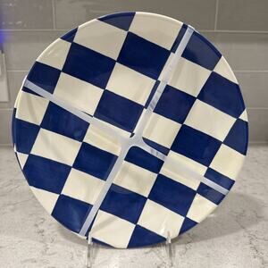 Set 4 DARK BLUE NAVY Checkered 10.75” Melamine Dinner Plates Plate Shiny Finish